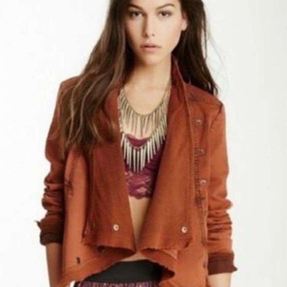 Free People Women Burnt Orange Moto Cropped Jacket Size XS